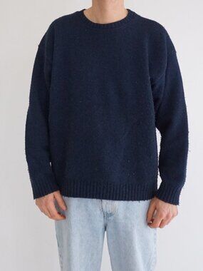 Vintage Unlimited Quest Navy Knit Wool Blend Crewneck Minimalist Sweater XL